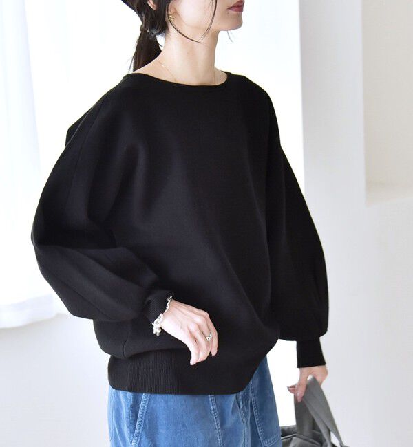 quaranciel「quaranciel:〈手洗い可能〉ダブルフェイス ボートネック パフ ニット プルオーバー」|ニット・セーター|ブラック