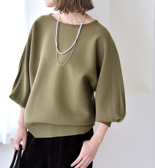 quaranciel「quaranciel:〈手洗い可能〉ダブルフェイス ボートネック パフ ニット プルオーバー」|ニット・セーター|