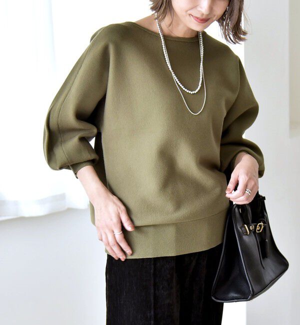 quaranciel「quaranciel:〈手洗い可能〉ダブルフェイス ボートネック パフ ニット プルオーバー」|ニット・セーター|