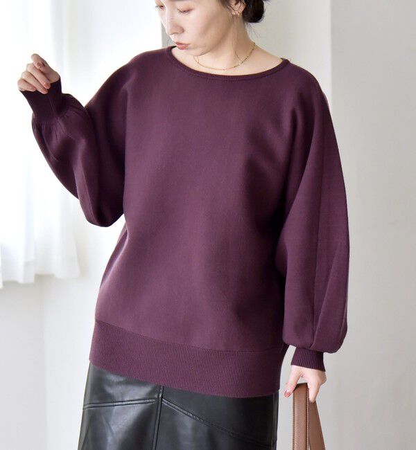 quaranciel「quaranciel:〈手洗い可能〉ダブルフェイス ボートネック パフ ニット プルオーバー」|ニット・セーター|