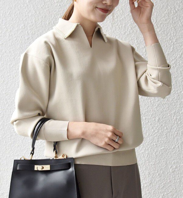 SHIPS any「SHIPS any:〈手洗い可能〉パール モチーフ 襟付き スキッパー ニット プルオーバー」|ニット・セーター|