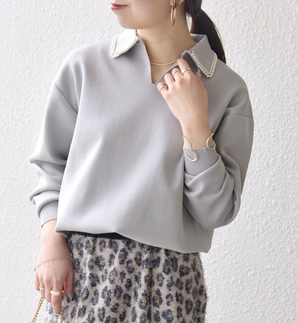 SHIPS any「SHIPS any:〈手洗い可能〉パール モチーフ 襟付き スキッパー ニット プルオーバー」|ニット・セーター|