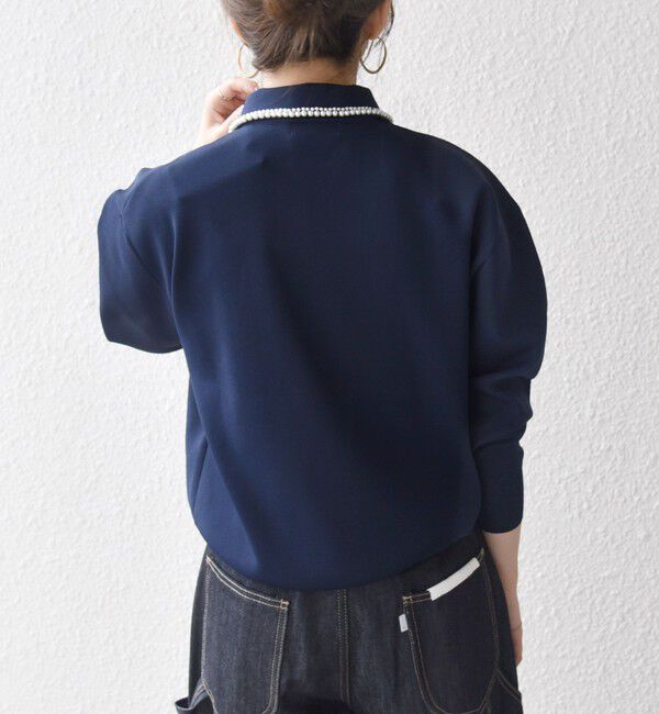 SHIPS any「SHIPS any:〈手洗い可能〉パール モチーフ 襟付き スキッパー ニット プルオーバー」|ニット・セーター|