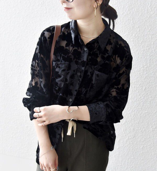SHIPS any「SHIPS any:〈手洗い可能〉フラワー オパール シアー シャツ ブラウス」|シャツ・ブラウス|