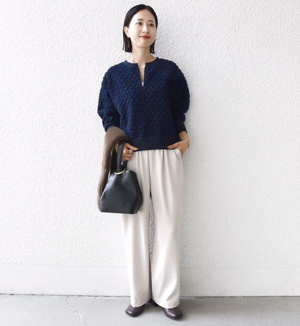 SHIPS for women「【WEB限定】〈手洗い可能〉キルティング ジャカード キーネック プルオーバー」|Tシャツ・カットソー|