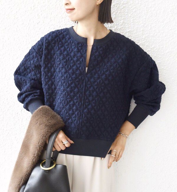 SHIPS for women「【WEB限定】〈手洗い可能〉キルティング ジャカード キーネック プルオーバー」|Tシャツ・カットソー|