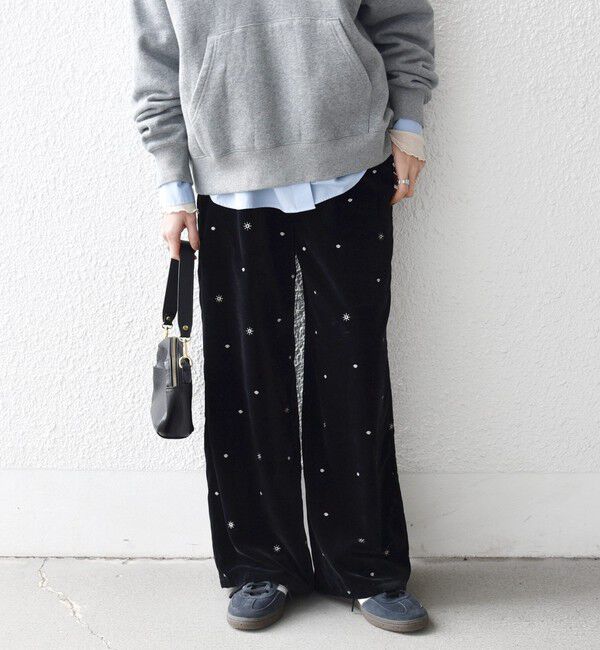 SHIPS any「SHIPS any:〈手洗い可能〉ポリエステル ベロア 刺繍 ストレート ワイド パンツ」|その他|