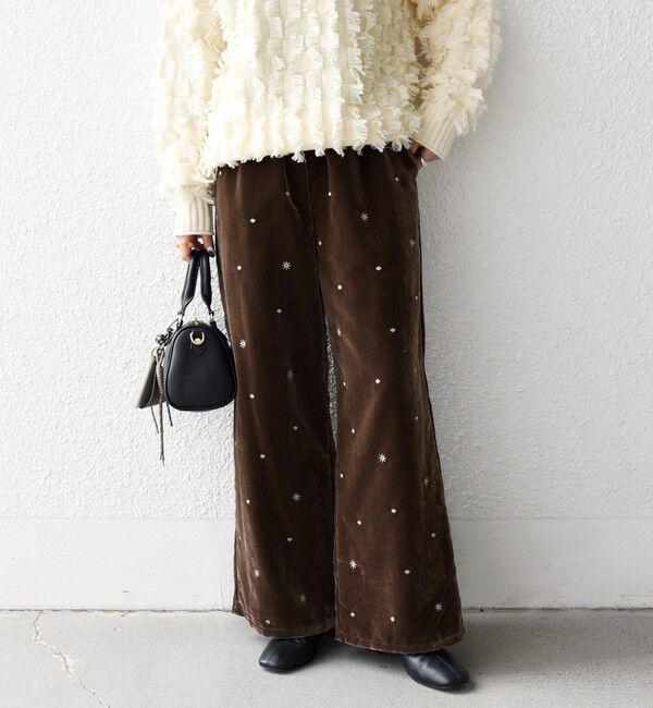 SHIPS any「SHIPS any:〈手洗い可能〉ポリエステル ベロア 刺繍 ストレート ワイド パンツ」|その他|