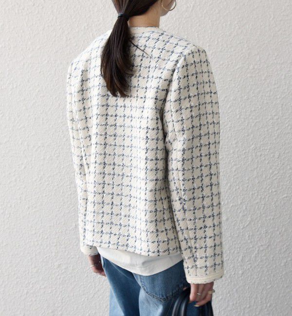 SHIPS any「SHIPS any: ツイード  パイピング ノーカラー ジャケット」|ノーカラージャケット|