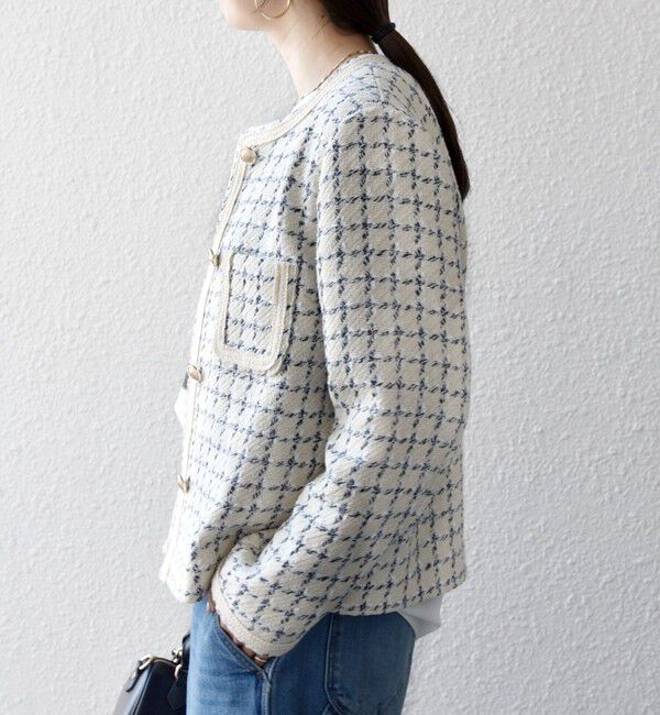 SHIPS any「SHIPS any: ツイード  パイピング ノーカラー ジャケット」|ノーカラージャケット|