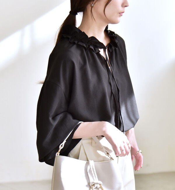 quaranciel「quaranciel:〈洗濯機可能〉フリルカラー リボン ギャザースリーブ ブラウス」|シャツ・ブラウス|