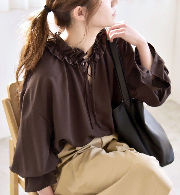 quaranciel「quaranciel:〈洗濯機可能〉フリルカラー リボン ギャザースリーブ ブラウス」|シャツ・ブラウス|