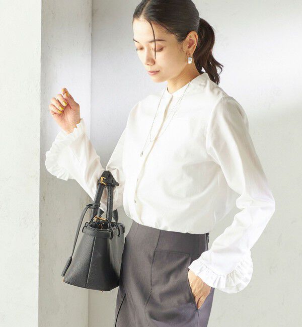 SHIPS for women「〈洗濯機可能〉フリル カフス バンド カラー シャツ」|シャツ・ブラウス|オフホワイト