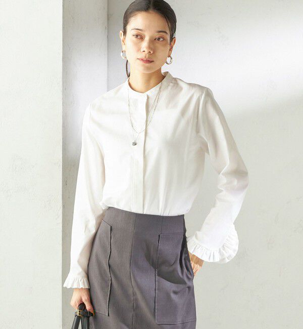 SHIPS for women「〈洗濯機可能〉フリル カフス バンド カラー シャツ」|シャツ・ブラウス|