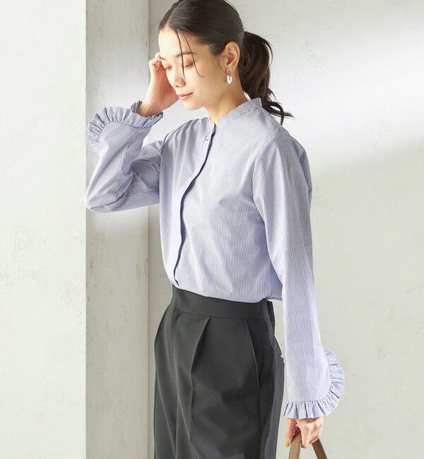 SHIPS for women「〈洗濯機可能〉フリル カフス バンド カラー シャツ」|シャツ・ブラウス|