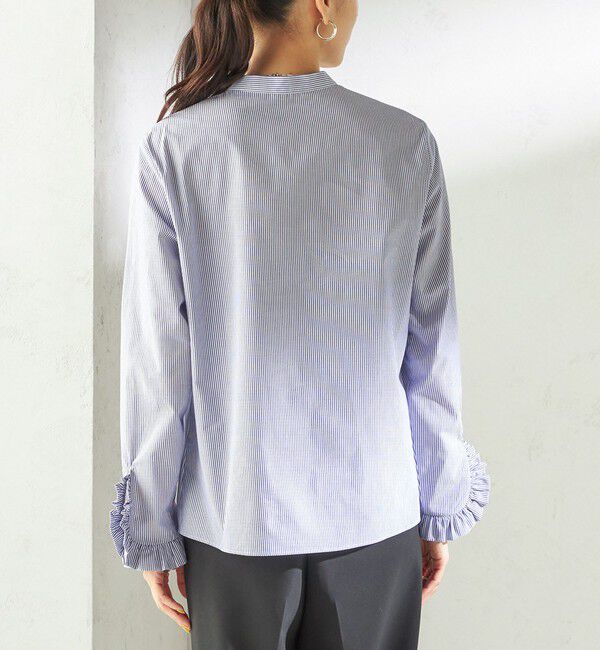 SHIPS for women「〈洗濯機可能〉フリル カフス バンド カラー シャツ」|シャツ・ブラウス|