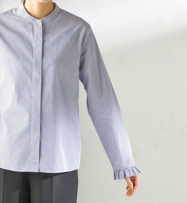 SHIPS for women「〈洗濯機可能〉フリル カフス バンド カラー シャツ」|シャツ・ブラウス|