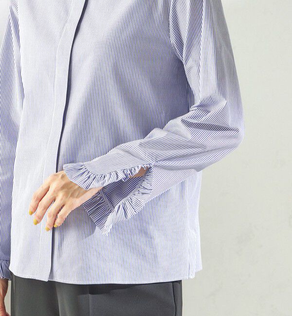 SHIPS for women「〈洗濯機可能〉フリル カフス バンド カラー シャツ」|シャツ・ブラウス|