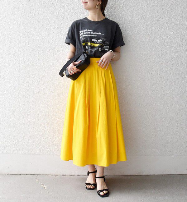 SHIPS any「《予約》SHIPS any:〈洗濯機可能〉コットンミックス タイプライター フレア タック スカート」|スカート|イエロー