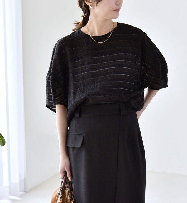 quaranciel「《予約》quaranciel:〈洗濯機可能〉ジャガード ボーダー シアー ブラウス」|シャツ・ブラウス|