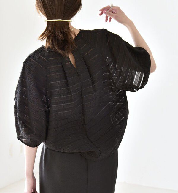 quaranciel「《予約》quaranciel:〈洗濯機可能〉ジャガード ボーダー シアー ブラウス」|シャツ・ブラウス|