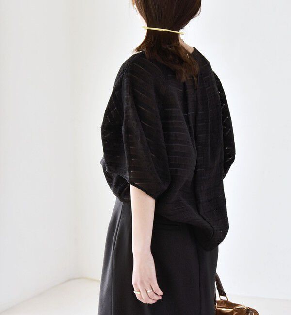 quaranciel「《予約》quaranciel:〈洗濯機可能〉ジャガード ボーダー シアー ブラウス」|シャツ・ブラウス|