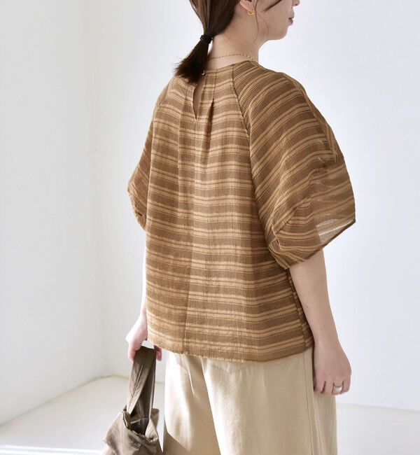 quaranciel「《予約》quaranciel:〈洗濯機可能〉ジャガード ボーダー シアー ブラウス」|シャツ・ブラウス|