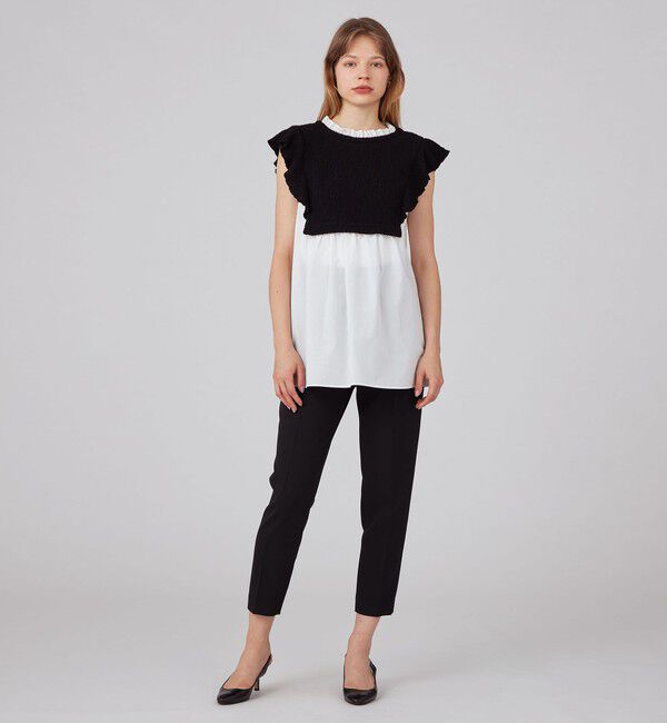 Ballsey「バルキーヤーンジャージーコンビ フリルスリーブプルオーバー」|Tシャツ・カットソー|