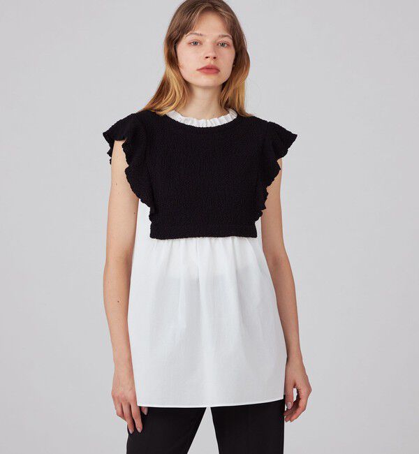 Ballsey「バルキーヤーンジャージーコンビ フリルスリーブプルオーバー」|Tシャツ・カットソー|