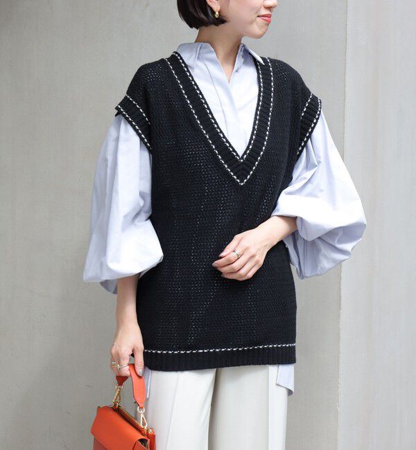 MACPHEE「【WEB・一部店舗限定】ウールメッシュ Vネックベスト」|ベスト・ジレ|
