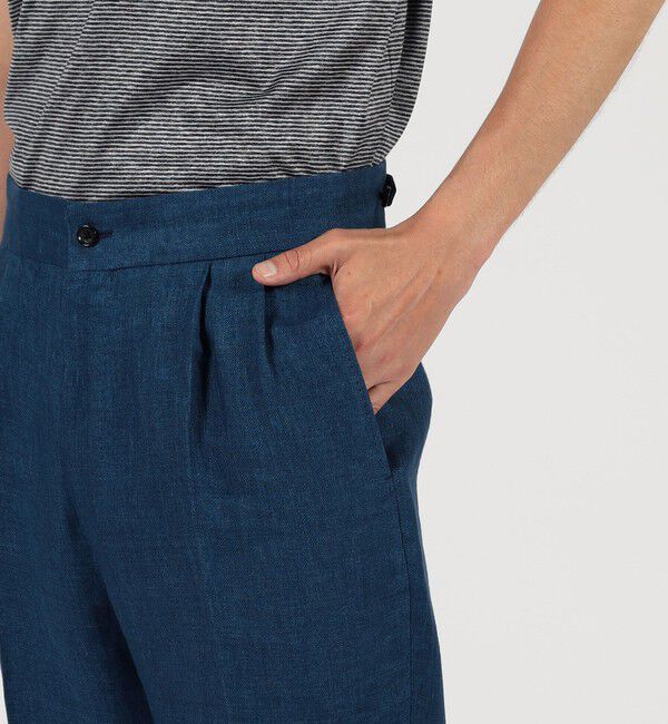 TOMORROWLAND MENS「リネン バックベルト ペグトップスラックス SOLBIATI」|スラックス|