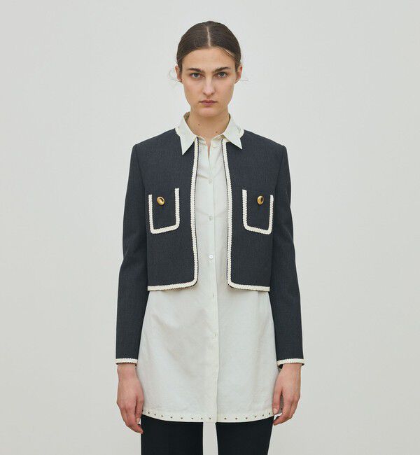 DES PRES「ハードウールオックスフォード クルーネックジャケット」|ノーカラージャケット|