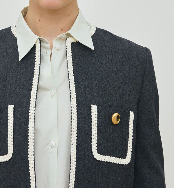DES PRES「ハードウールオックスフォード クルーネックジャケット」|ノーカラージャケット|