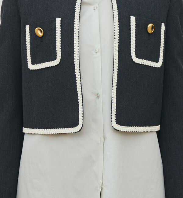 DES PRES「ハードウールオックスフォード クルーネックジャケット」|ノーカラージャケット|
