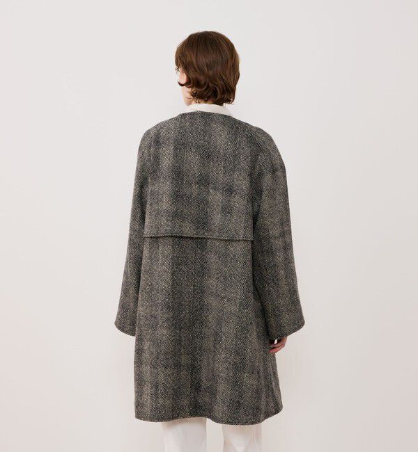 GALERIE VIE「ワイドヘリンボーン カラーレストレンチコート」|ノーカラーコート|