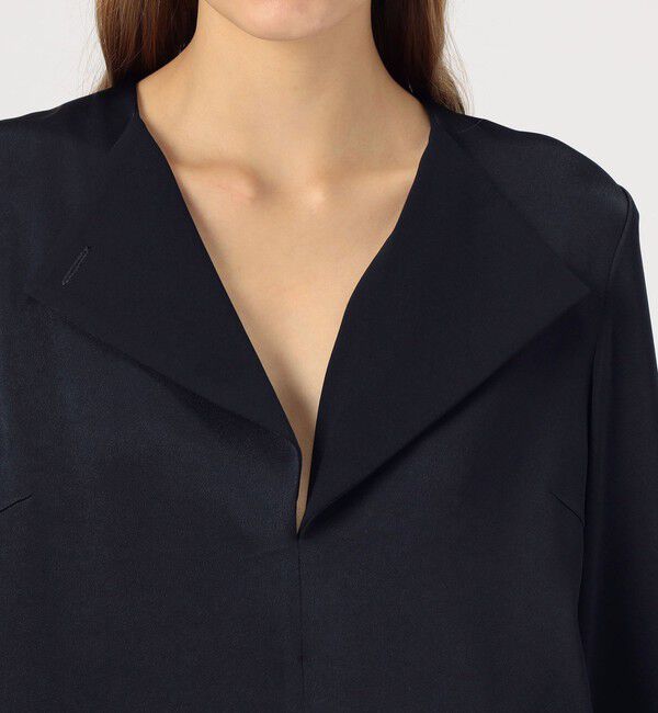 DES PRES「サテンジョーゼット オープンカラーブラウス」|シャツ・ブラウス|