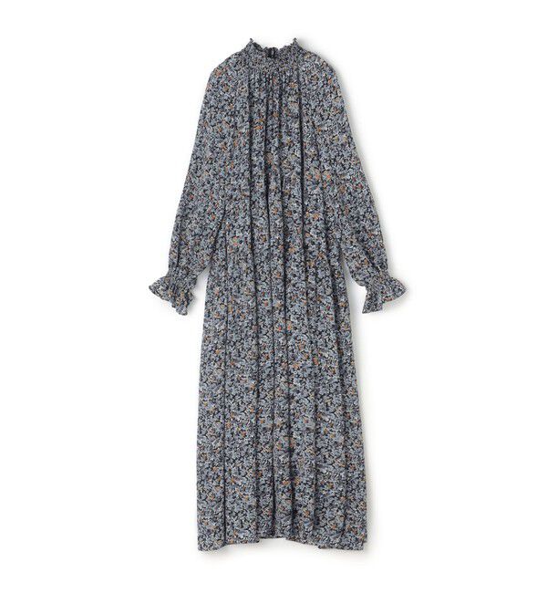 Ballsey「ブローフラワープリント シャーリングロングワンピース」|ワンピース|16 グレー系