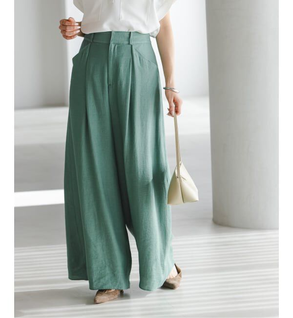 NOBLE「《予約・セットアップ対応》ファジーリネンフラップフレアパンツ」|スラックス|グリーン B
