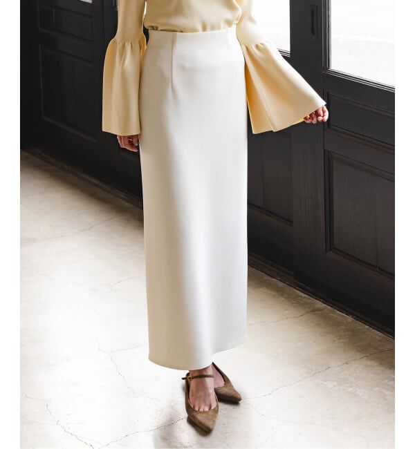 NOBLE「《追加》【洗える】コンフォートジャージーライクタイトスカート9」|スカート|ホワイト