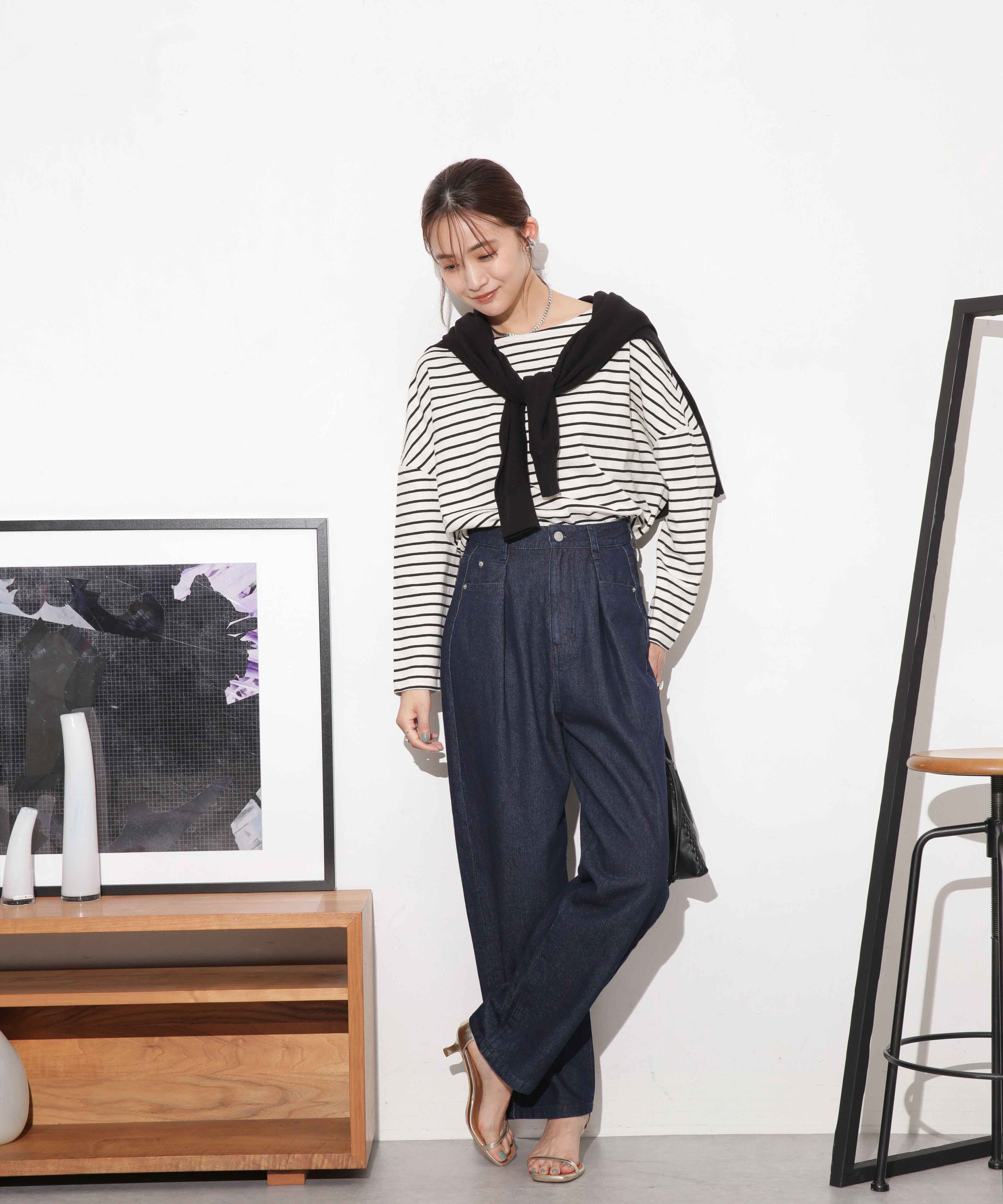 nano･universe「WEB限定/ボーダーワイドドロップトップス」|Tシャツ・カットソー|