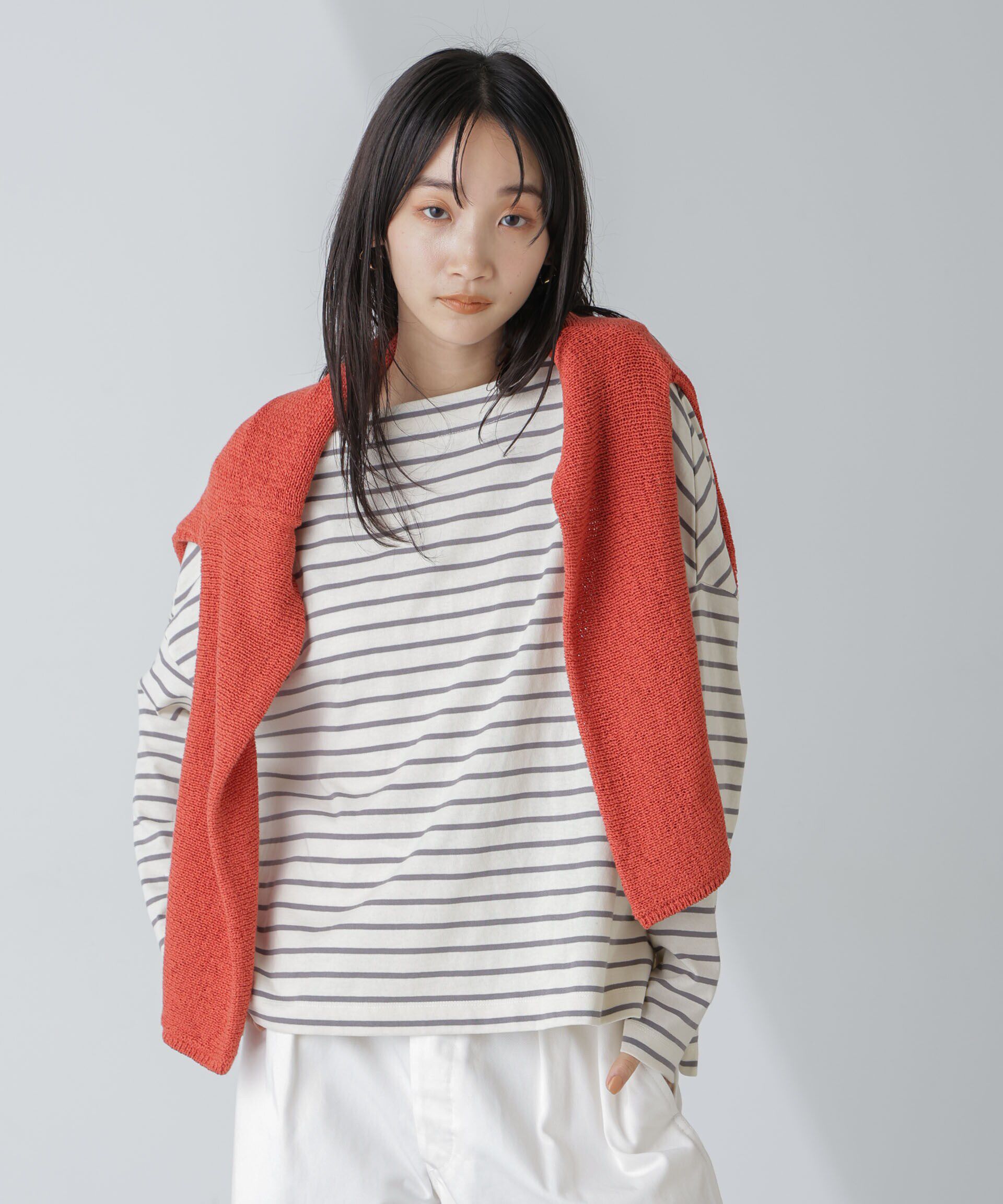 nano･universe「WEB限定/ボーダーワイドドロップトップス」|Tシャツ・カットソー|トープ2