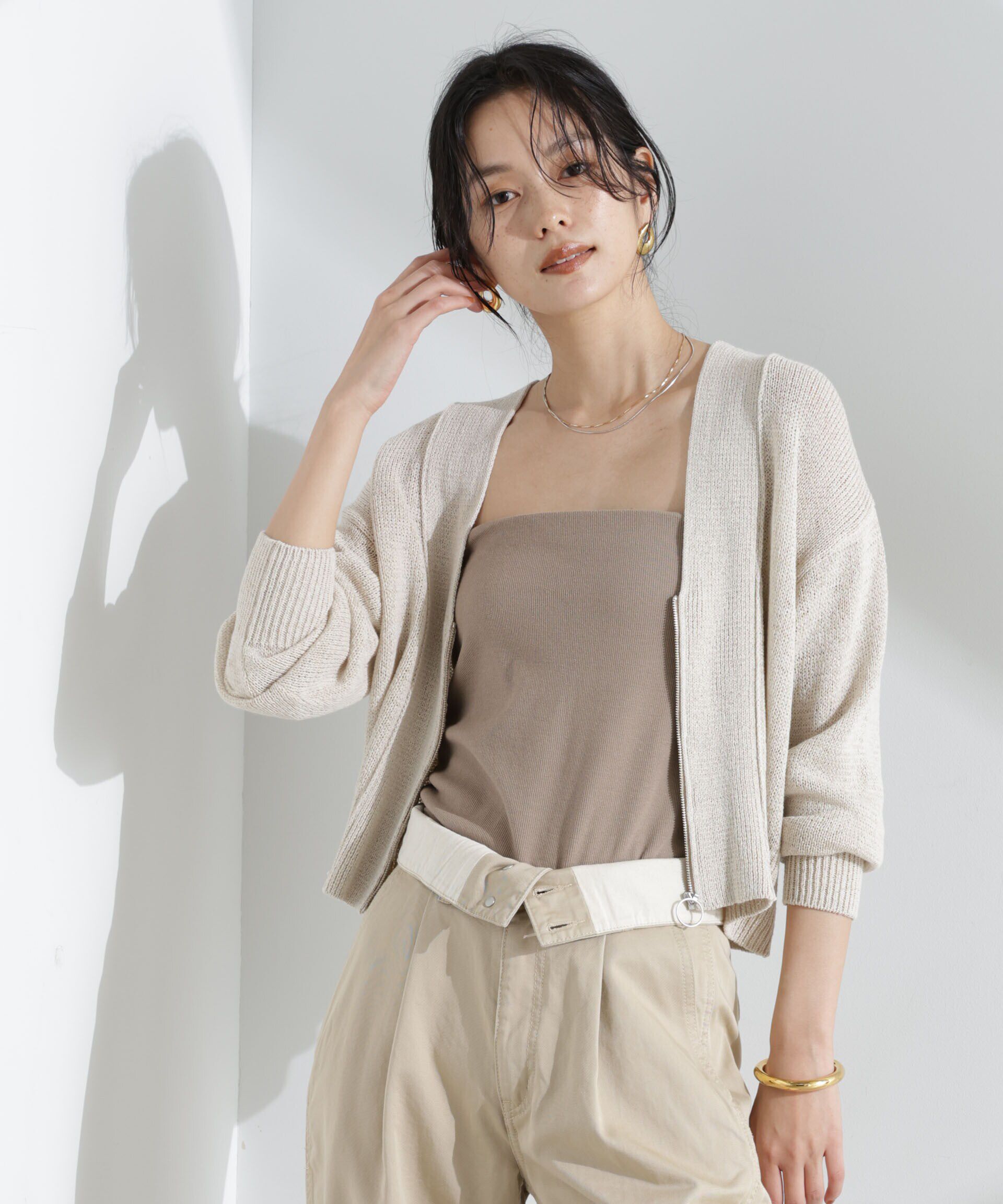 nano･universe「リネン混テープヤーンZIPカーディガン」|ニット・セーター|