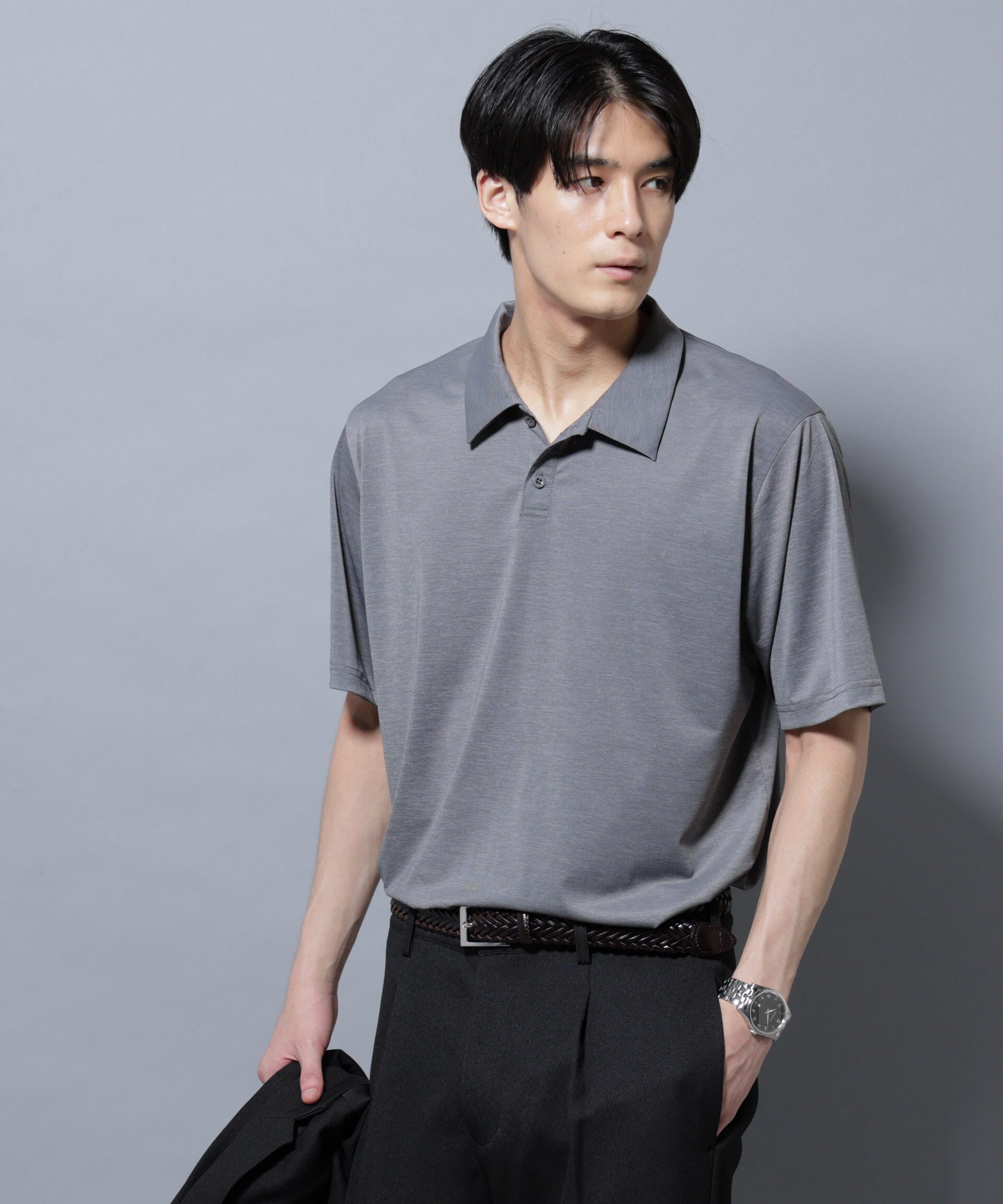 nano･universe「ストレッチメランジポロシャツ半袖」|Tシャツ・カットソー|グレー