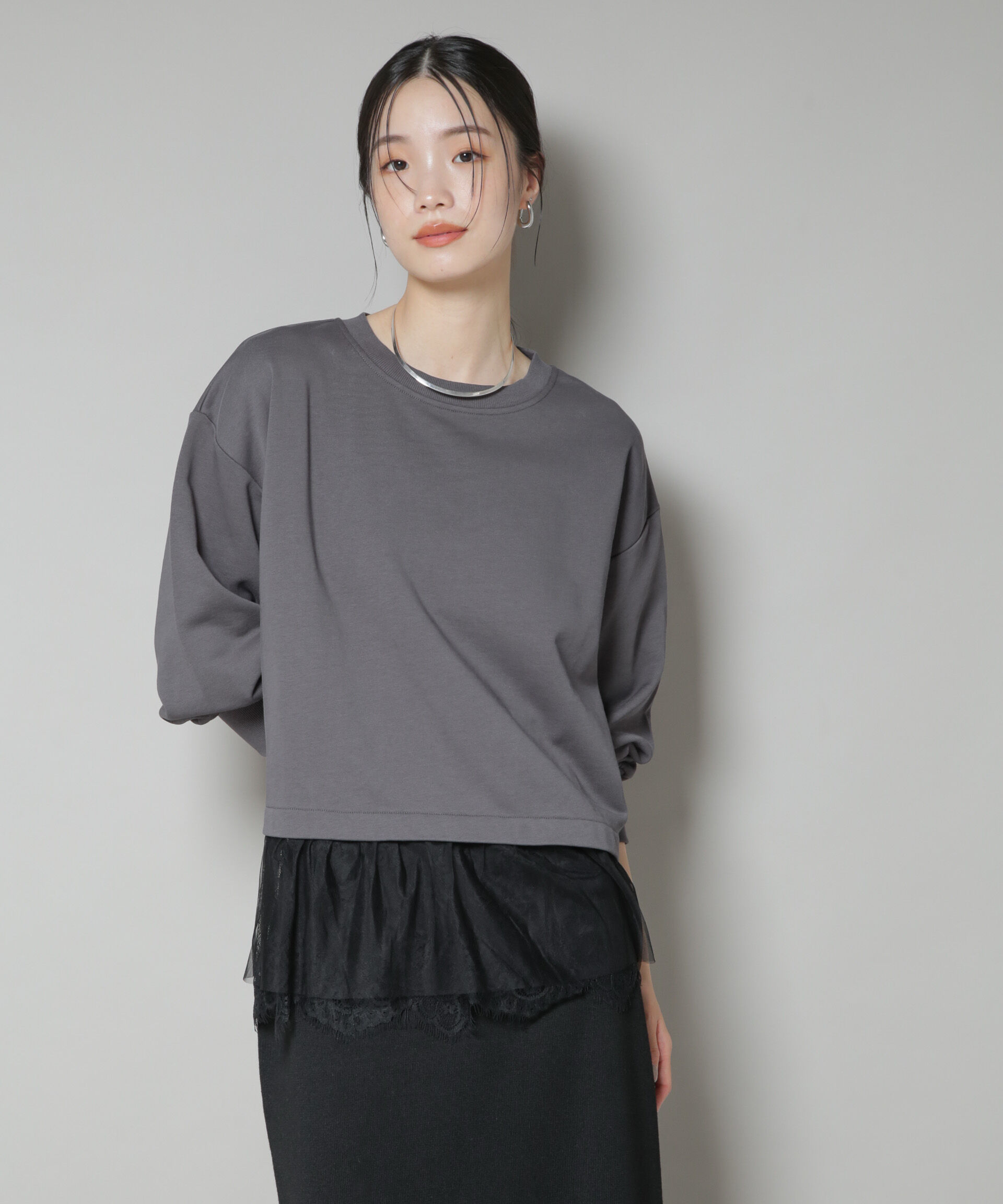 nano･universe「裾レースコンビペプラムカットトップス」|Tシャツ・カットソー|