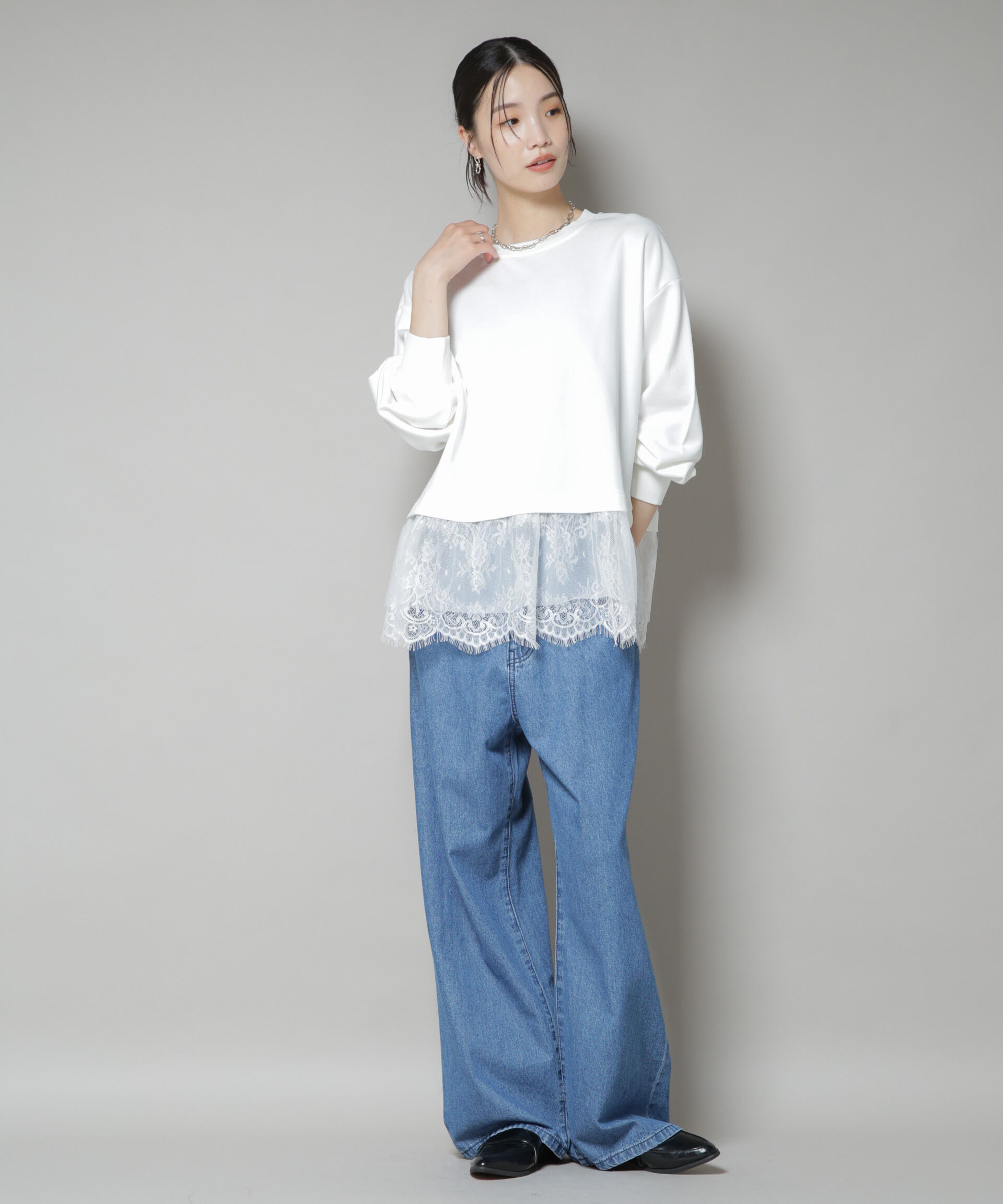 nano･universe「裾レースコンビペプラムカットトップス」|Tシャツ・カットソー|