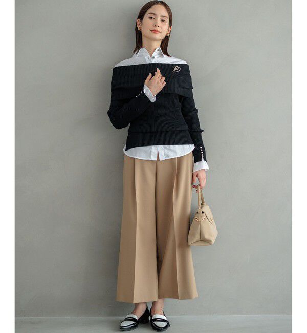 組曲「【美シルエット・ストレッチ・シワになりにくい】オシャクロス ガウチョパンツ」|その他|ベージュ系