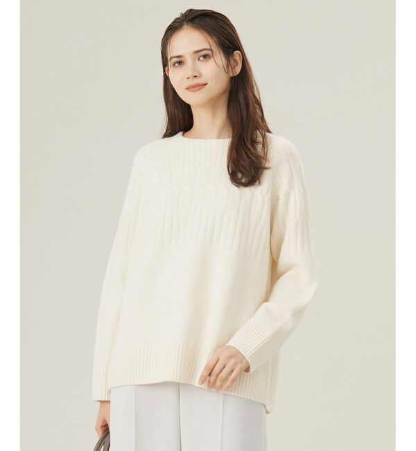 自由区「【洗える】ウールカシミヤブレンドケーブル ニット」|ニット・セーター|オフホワイト