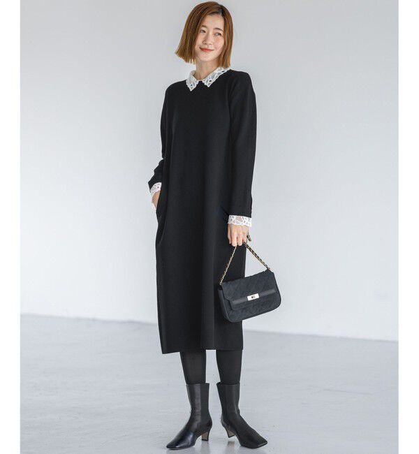 23区「【洗える/吊り干しOK】ヴィスコースストレッチ レース襟 ワンピース」|ワンピース|
