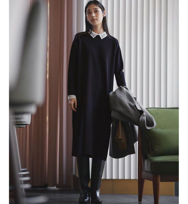 23区「【洗える/吊り干しOK】ヴィスコースストレッチ レース襟 ワンピース」|ワンピース|