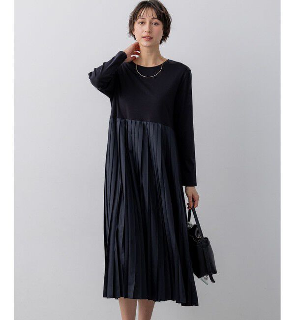 23区「ニットセットアップ プリーツコンビ ワンピース」|ワンピース|ブラック系